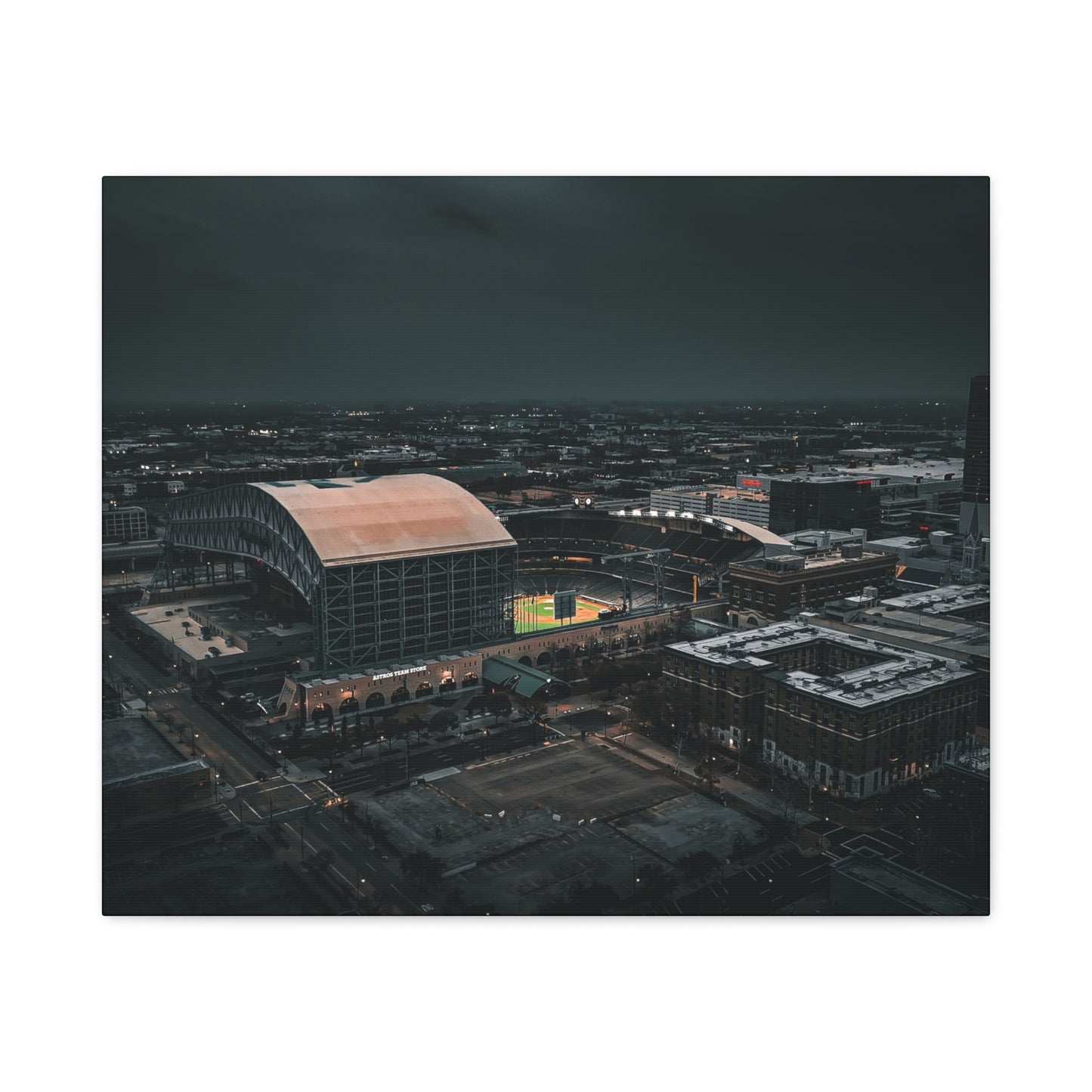 Matte Canvas Print — Moody Aerial Stadium Nightscape (Stretched 1.25")